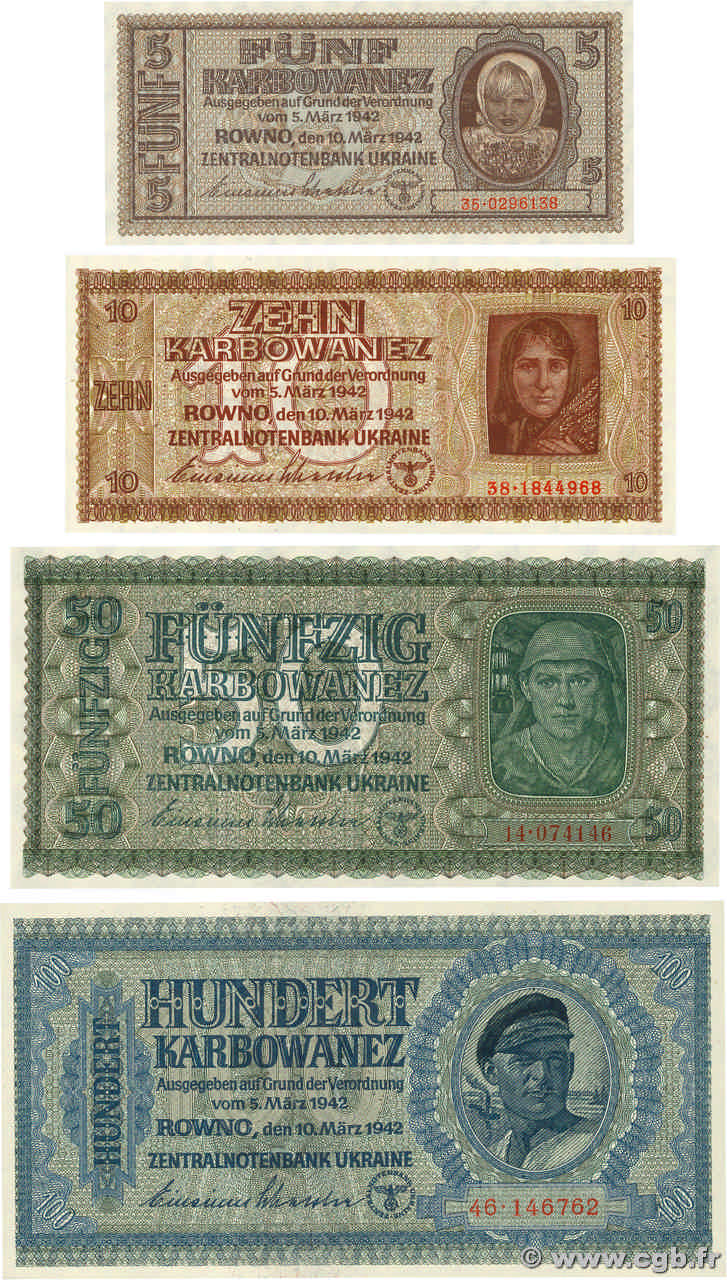 5 à 100 Karbowanez Lot UKRAINE  1942 P.051...55 NEUF