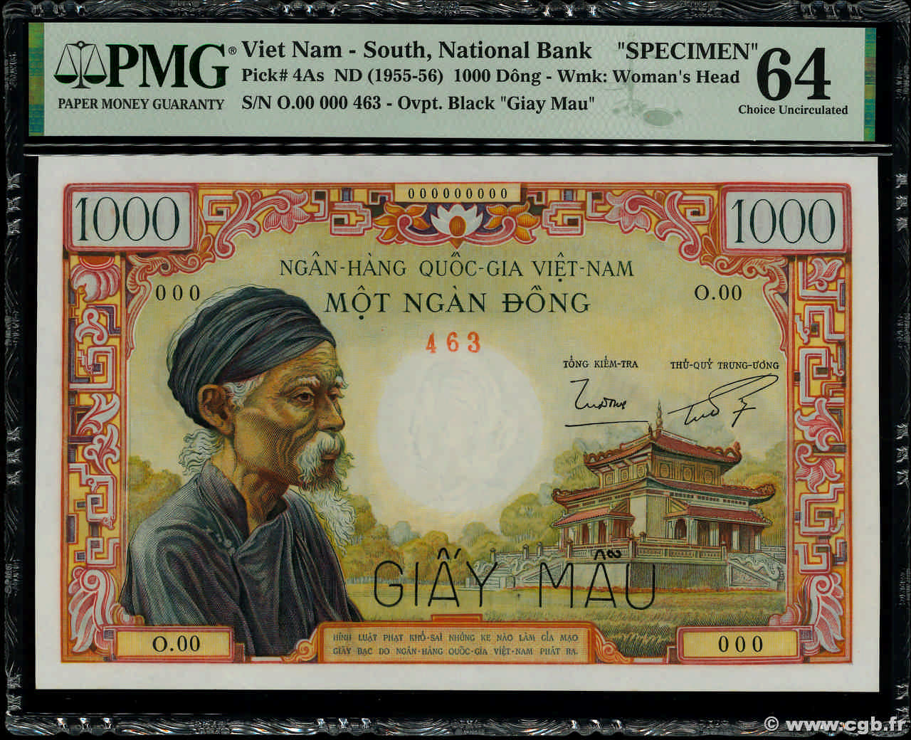 1000 Dong Spécimen SÜDVIETNAM  1955 P.04As fST+