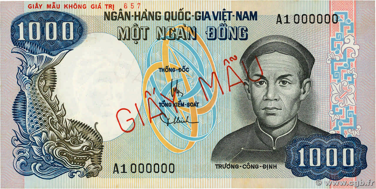 1000 Dong Spécimen VIET NAM SOUTH  1975 P.34As UNC