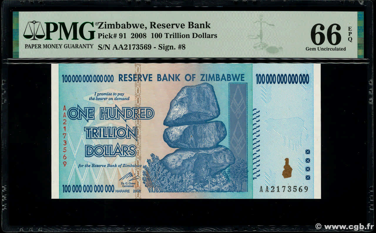 100 Trillions Dollars SIMBABWE  2008 P.91 ST