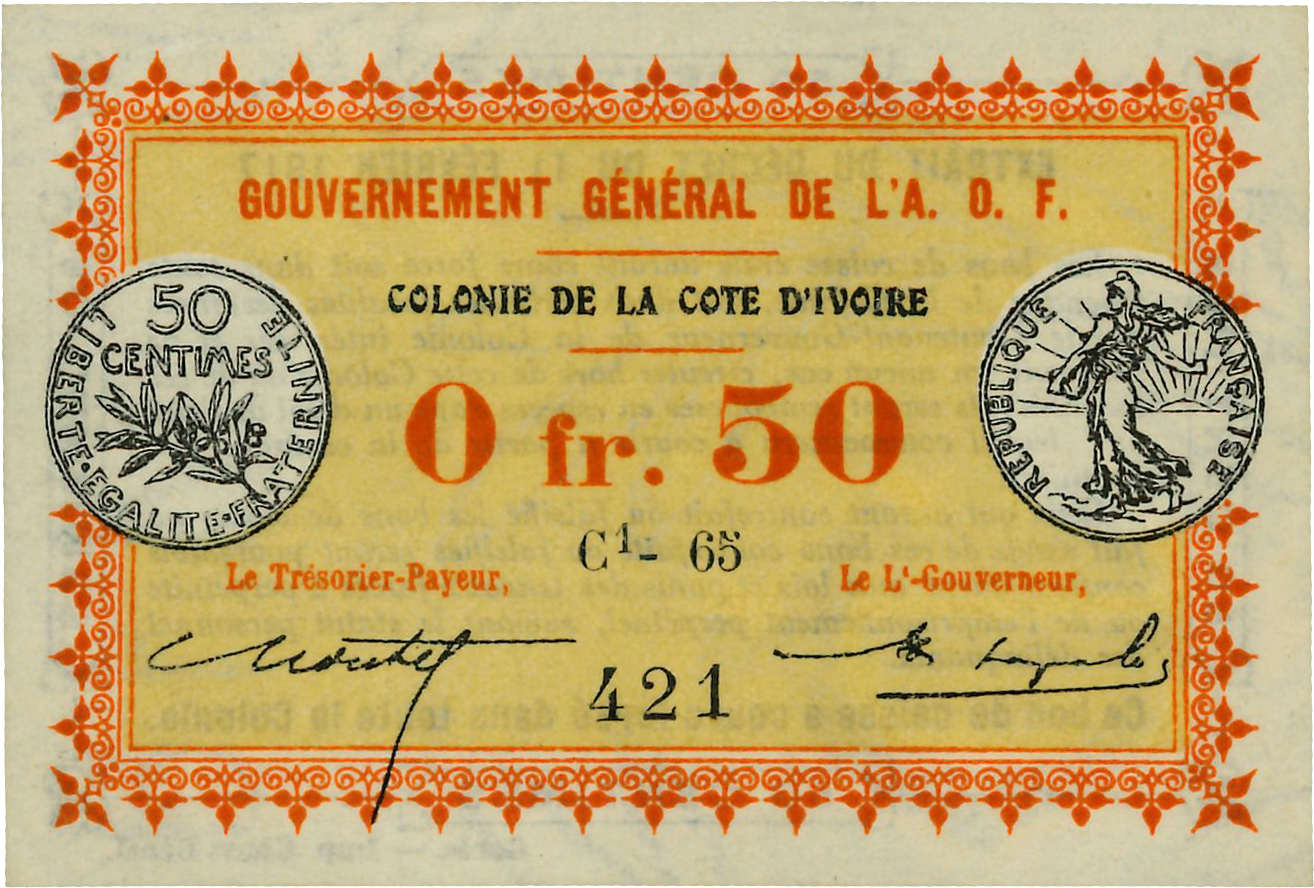 0,50 Franc IVORY COAST  1917 P.01b UNC-