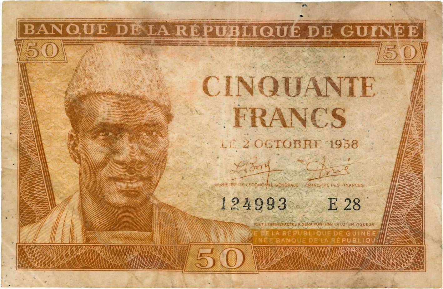 50 Francs GUINEA  1958 P.06 q.MB