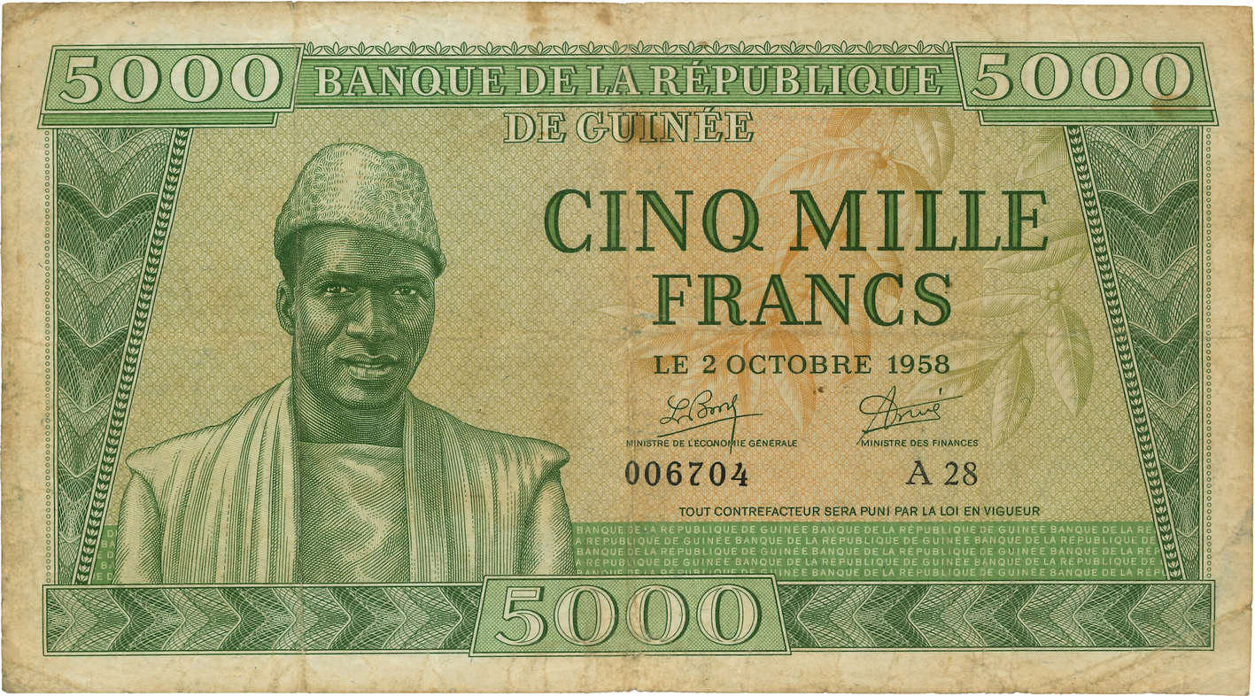 5000 Francs GUINEA  1958 P.10 q.BB