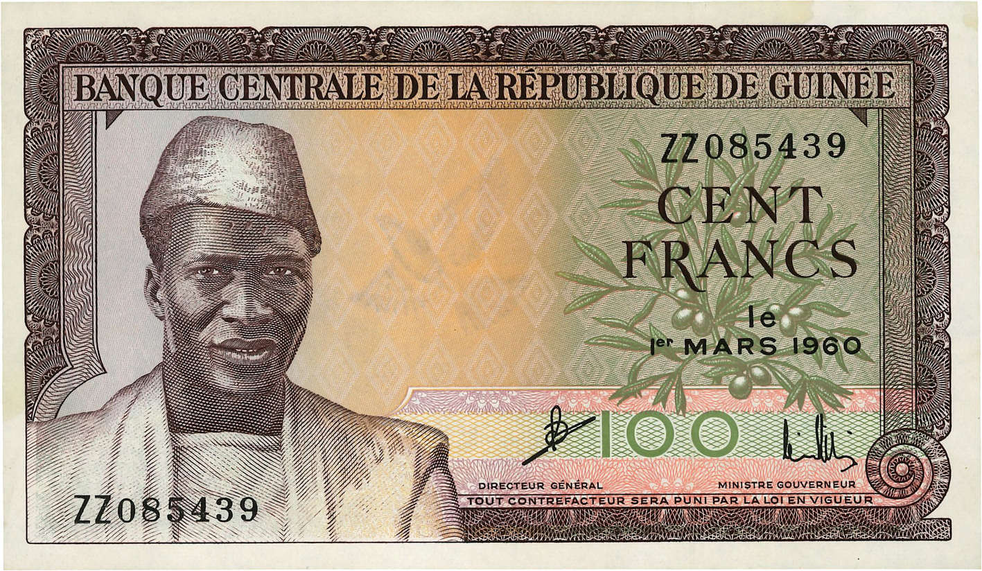 100 Francs GUINEA  1960 P.13a q.FDC