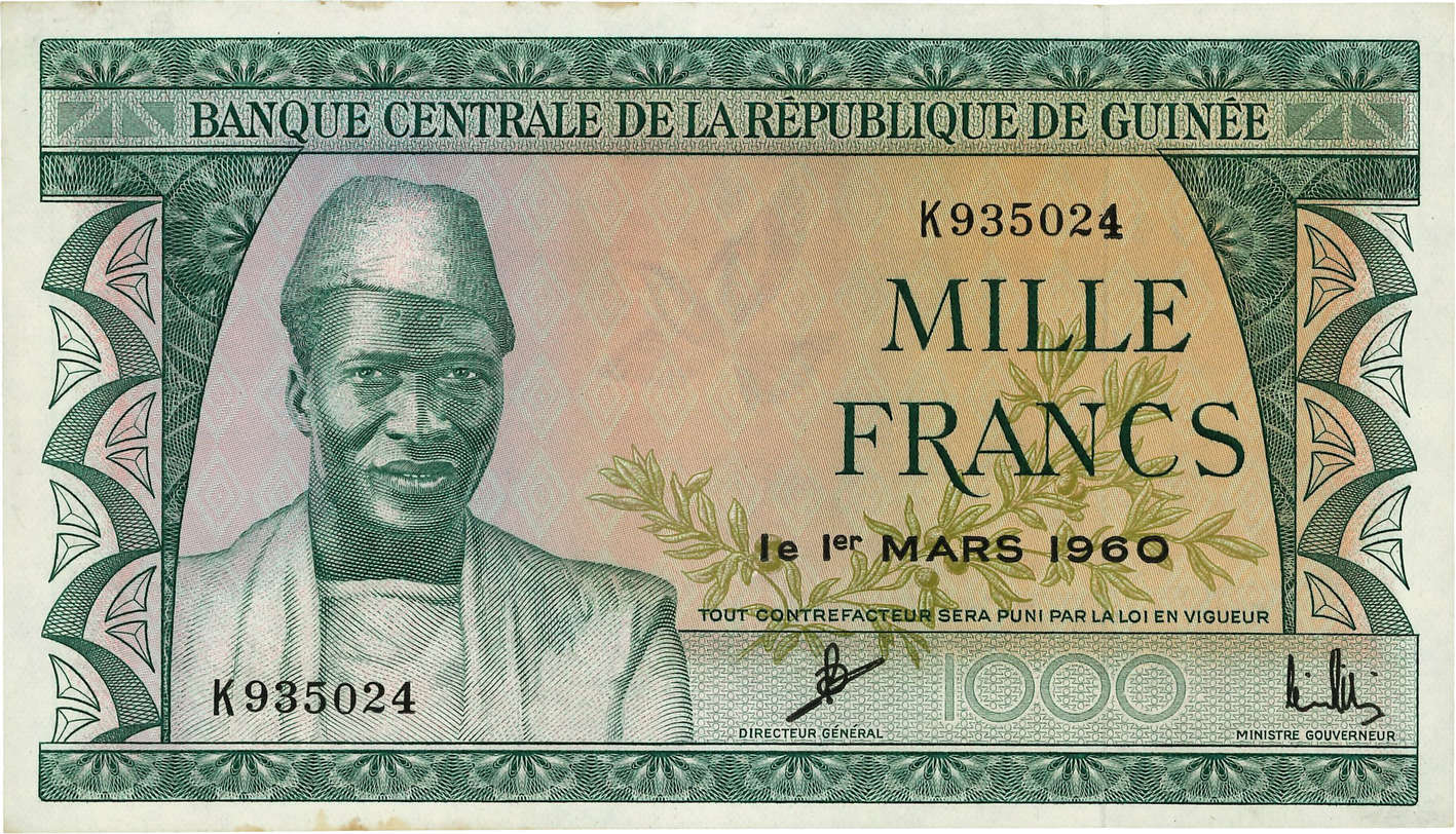 1000 Francs GUINEA  1960 P.15a q.FDC