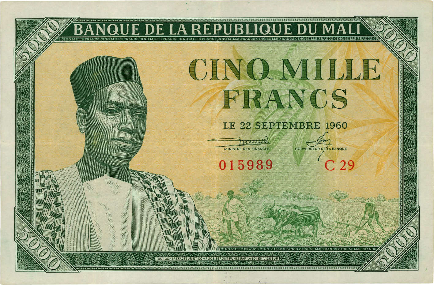 5000 Francs MALI  1960 P.05 VF+