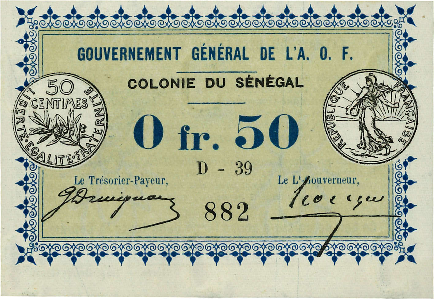 50 Centimes SENEGAL  1917 P.01b UNC