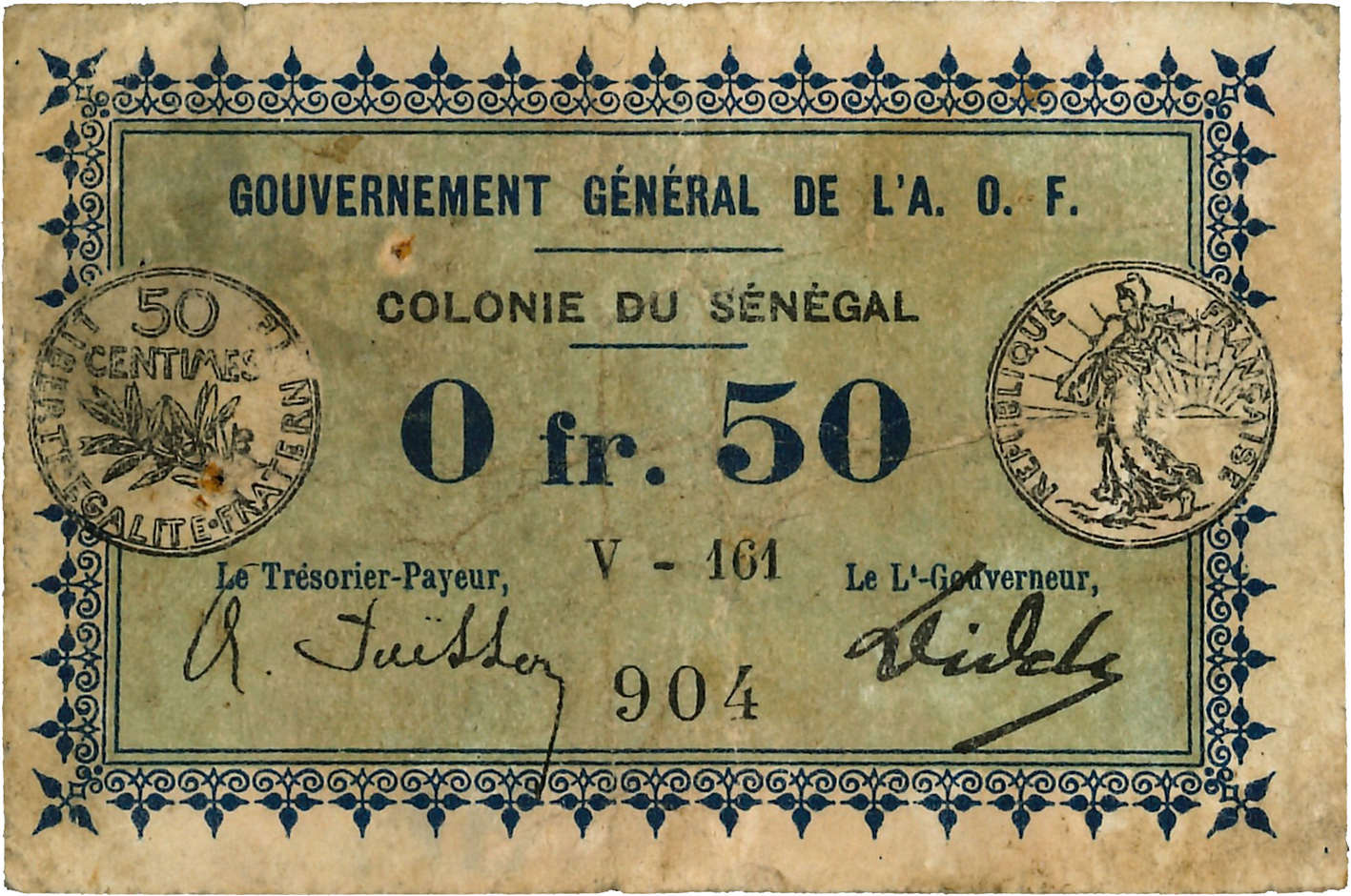 50 Centimes SENEGAL  1917 P.01c RC+