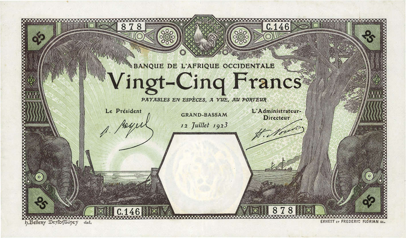 25 Francs GRAND-BASSAM FRENCH WEST AFRICA Grand-Bassam 1923 P.07Db VF+