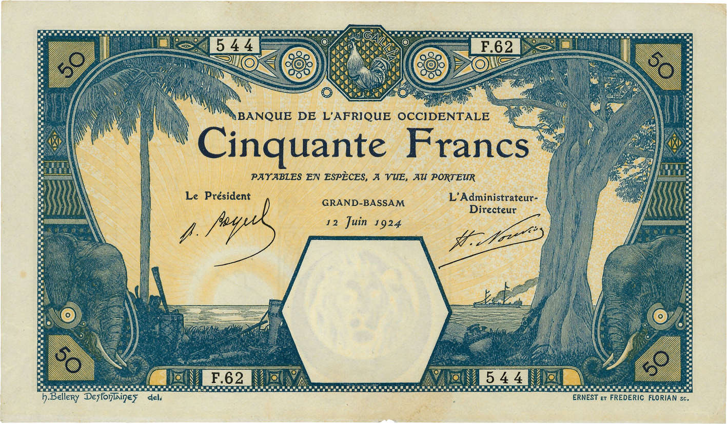 50 Francs GRAND-BASSAM FRENCH WEST AFRICA Grand-Bassam 1924 P.09Db VZ