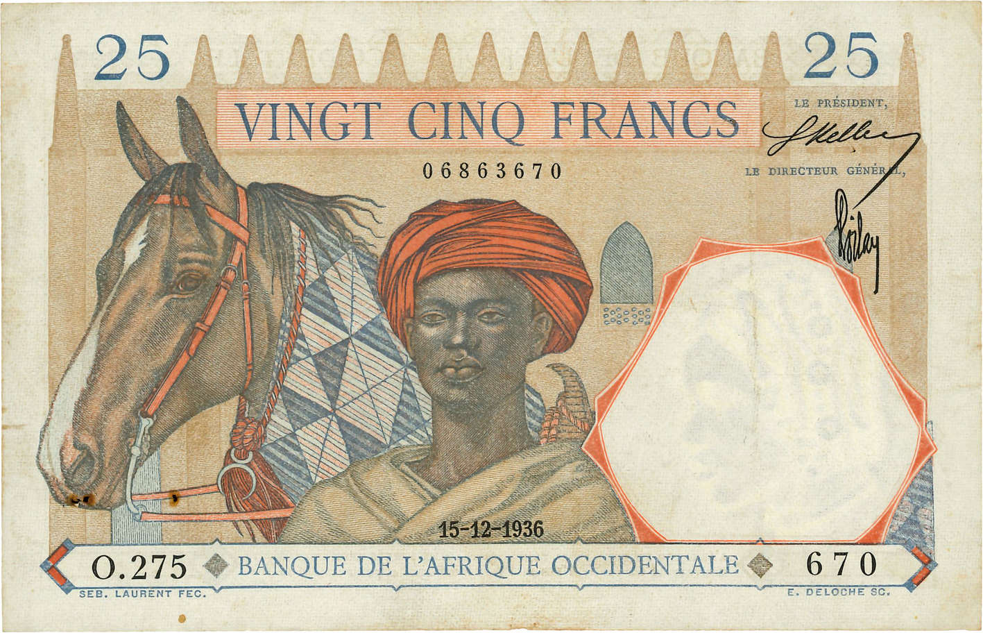 25 Francs FRENCH WEST AFRICA  1936 P.22 BB