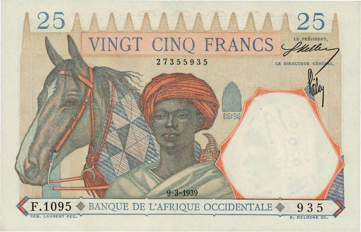 25 Francs FRENCH WEST AFRICA  1939 P.22 UNC-