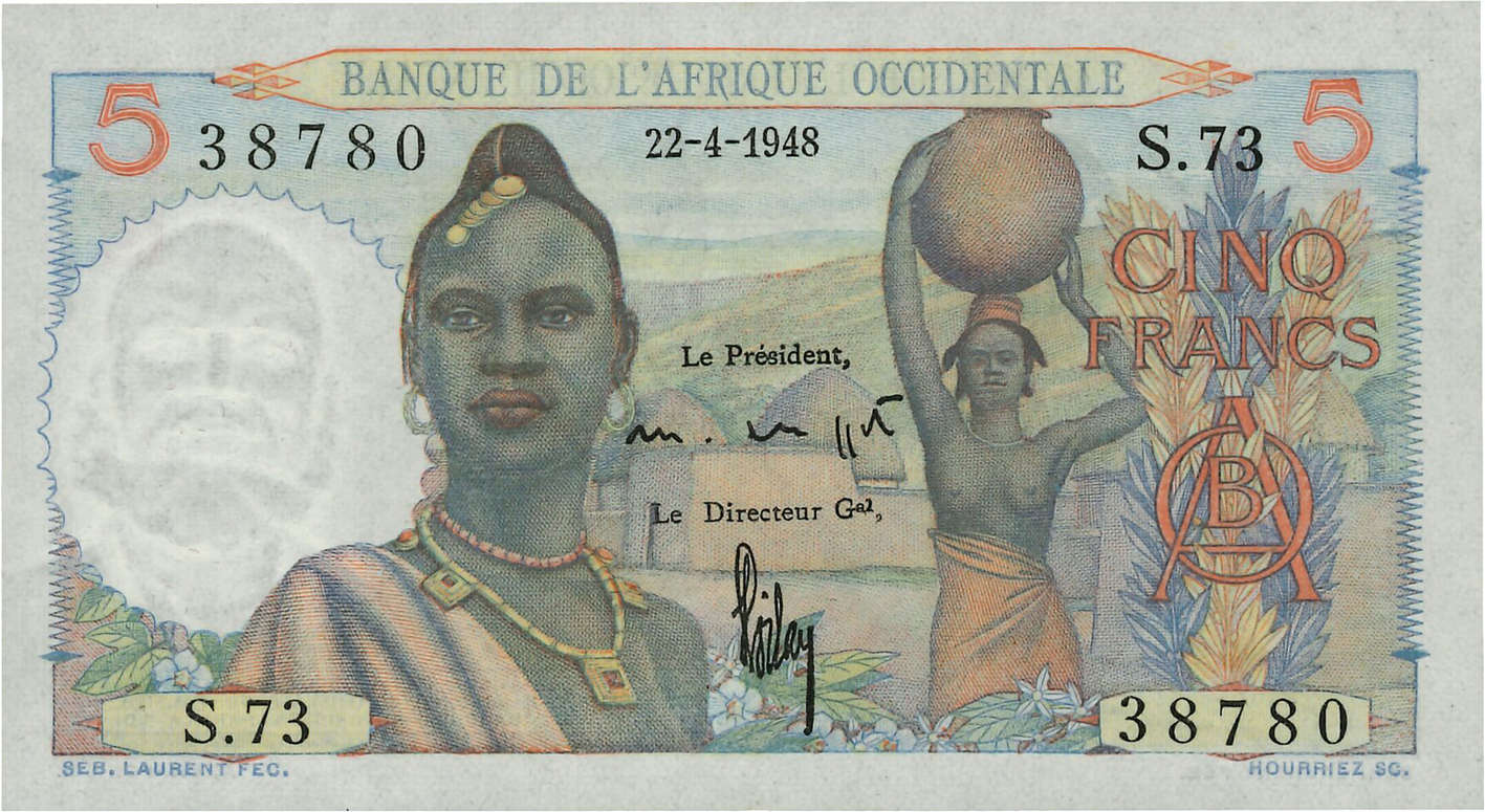 5 Francs FRENCH WEST AFRICA  1948 P.36 XF+