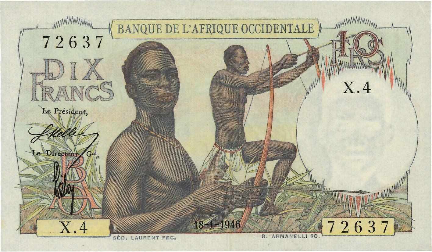 10 Francs FRENCH WEST AFRICA  1946 P.37 VZ+