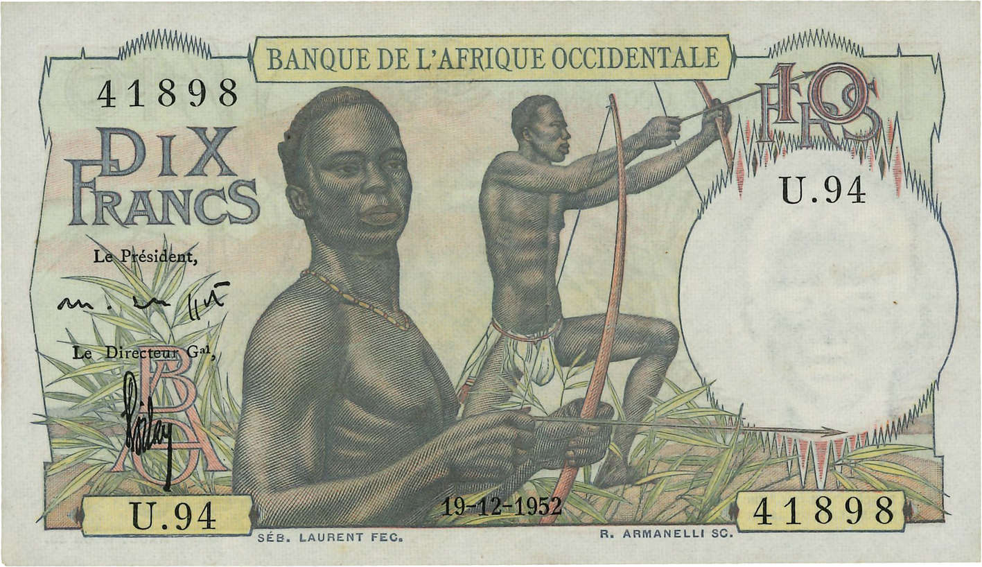 10 Francs FRENCH WEST AFRICA  1952 P.37 XF+