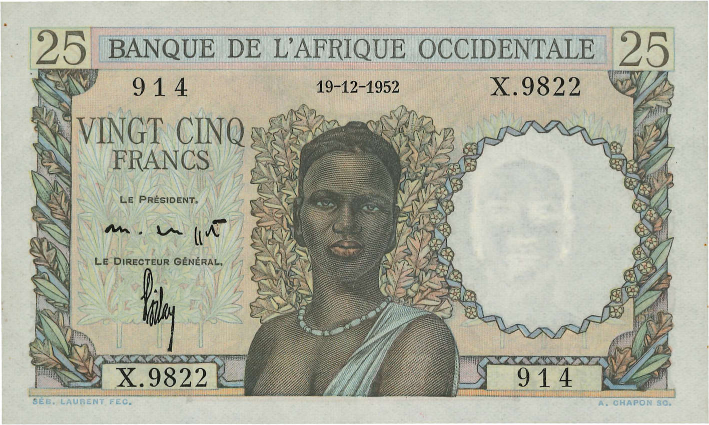 25 Francs FRENCH WEST AFRICA  1952 P.38 q.AU