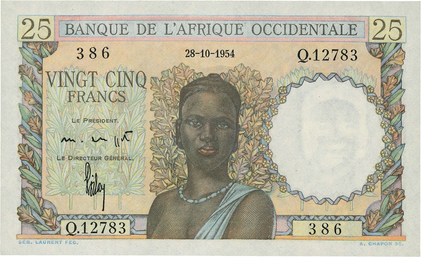 25 Francs FRENCH WEST AFRICA  1954 P.38 UNC
