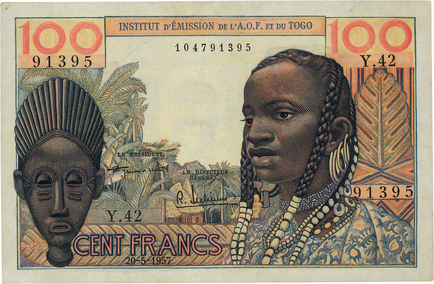 100 Francs FRENCH WEST AFRICA  1957 P.46 AU