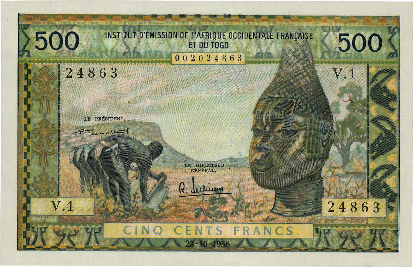 500 Francs FRENCH WEST AFRICA  1956 P.47 SC+