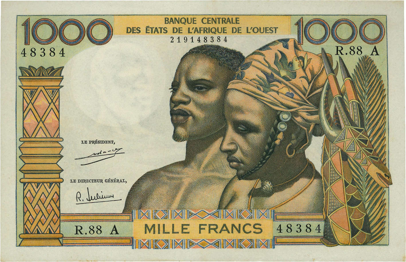 1000 Francs Numéro radar ÉTATS DE L AFRIQUE DE L OUEST  1971 P.103Ah SPL+
