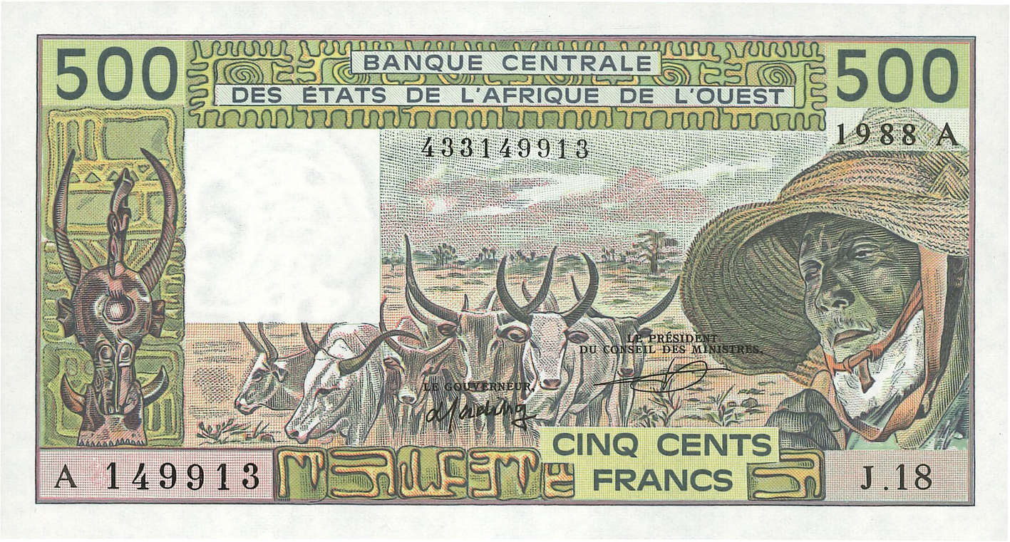 500 Francs ESTADOS DEL OESTE AFRICANO  1988 P.106Aa SC+