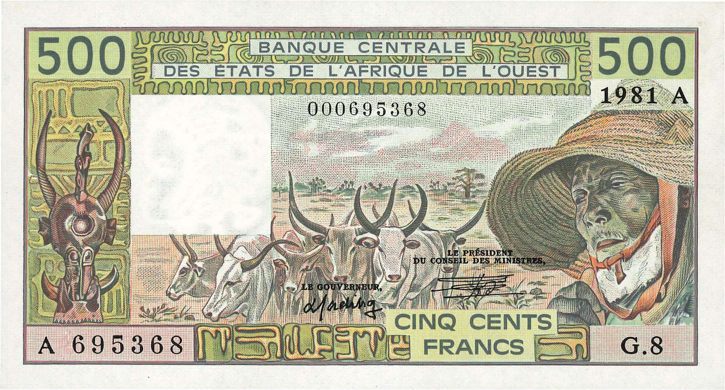 500 Francs Fauté ÉTATS DE L AFRIQUE DE L OUEST  1981 P.106Ac var NEUF