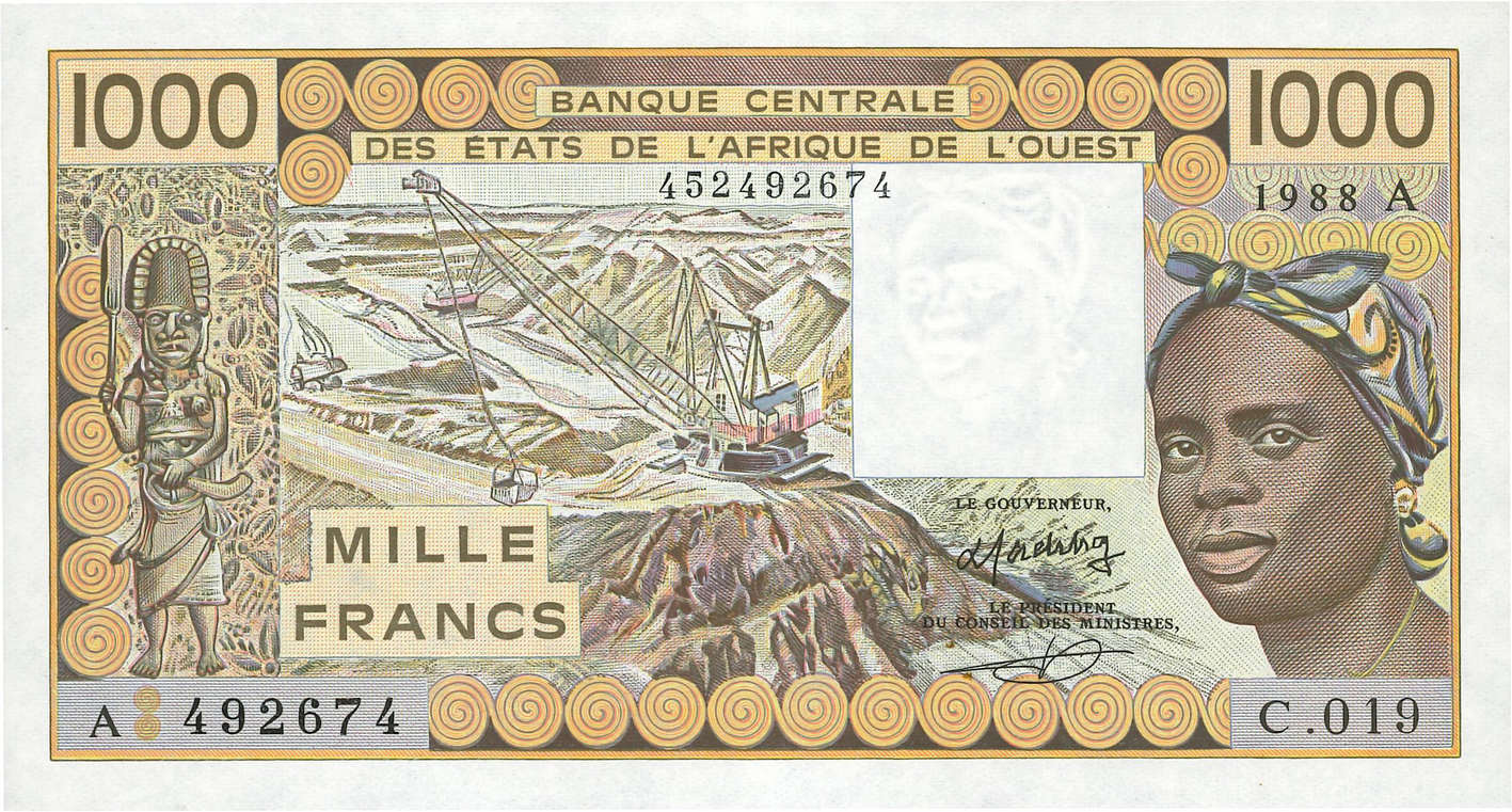 1000 Francs WEST AFRICAN STATES  1988 P.107Aa UNC-