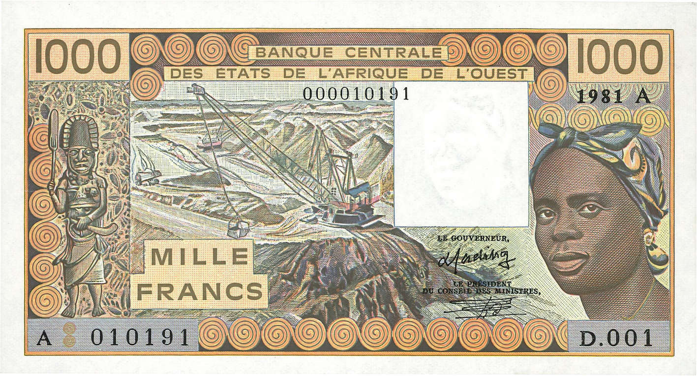1000 Francs STATI AMERICANI AFRICANI  1981 P.107Ab FDC