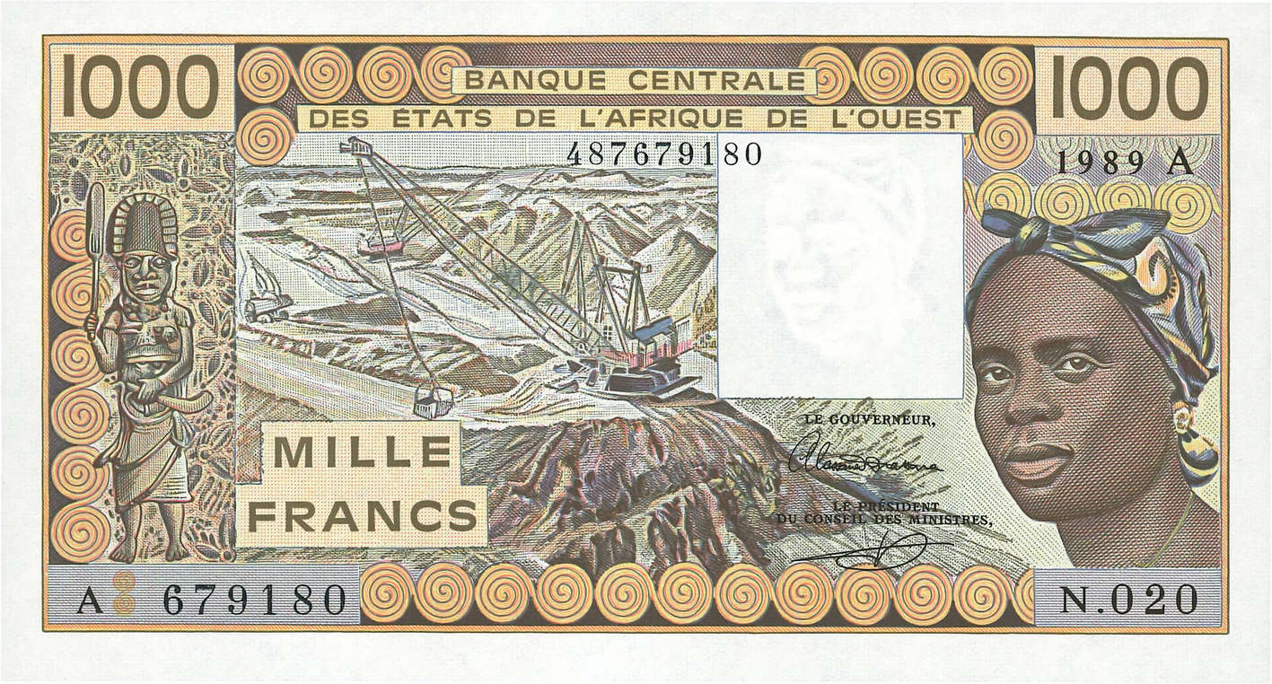 1000 Francs WEST AFRIKANISCHE STAATEN  1989 P.107Ai fST+