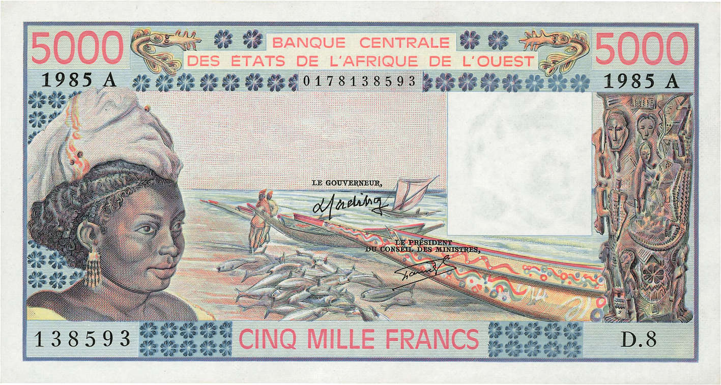 5000 Francs STATI AMERICANI AFRICANI  1985 P.108An FDC