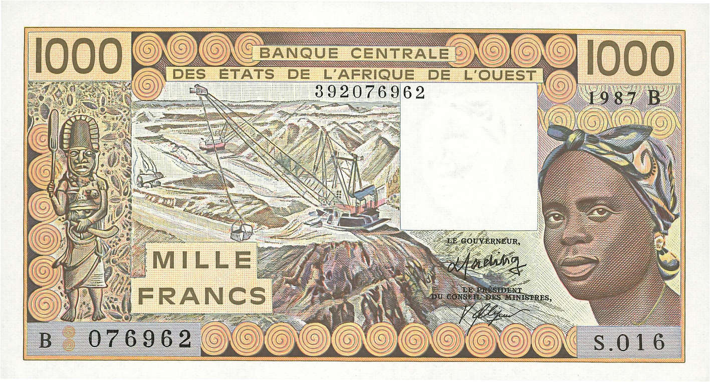 1000 Francs ESTADOS DEL OESTE AFRICANO  1987 P.207Bg SC+