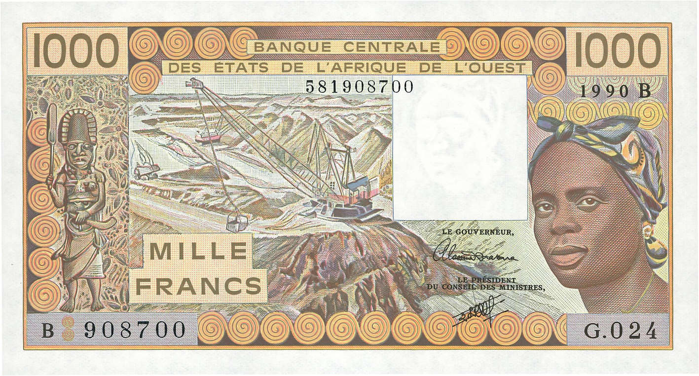 1000 Francs ESTADOS DEL OESTE AFRICANO  1990 P.207Bi SC+