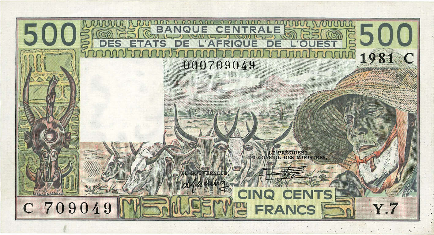 500 Francs Fauté ESTADOS DEL OESTE AFRICANO  1981 P.306Cc SC