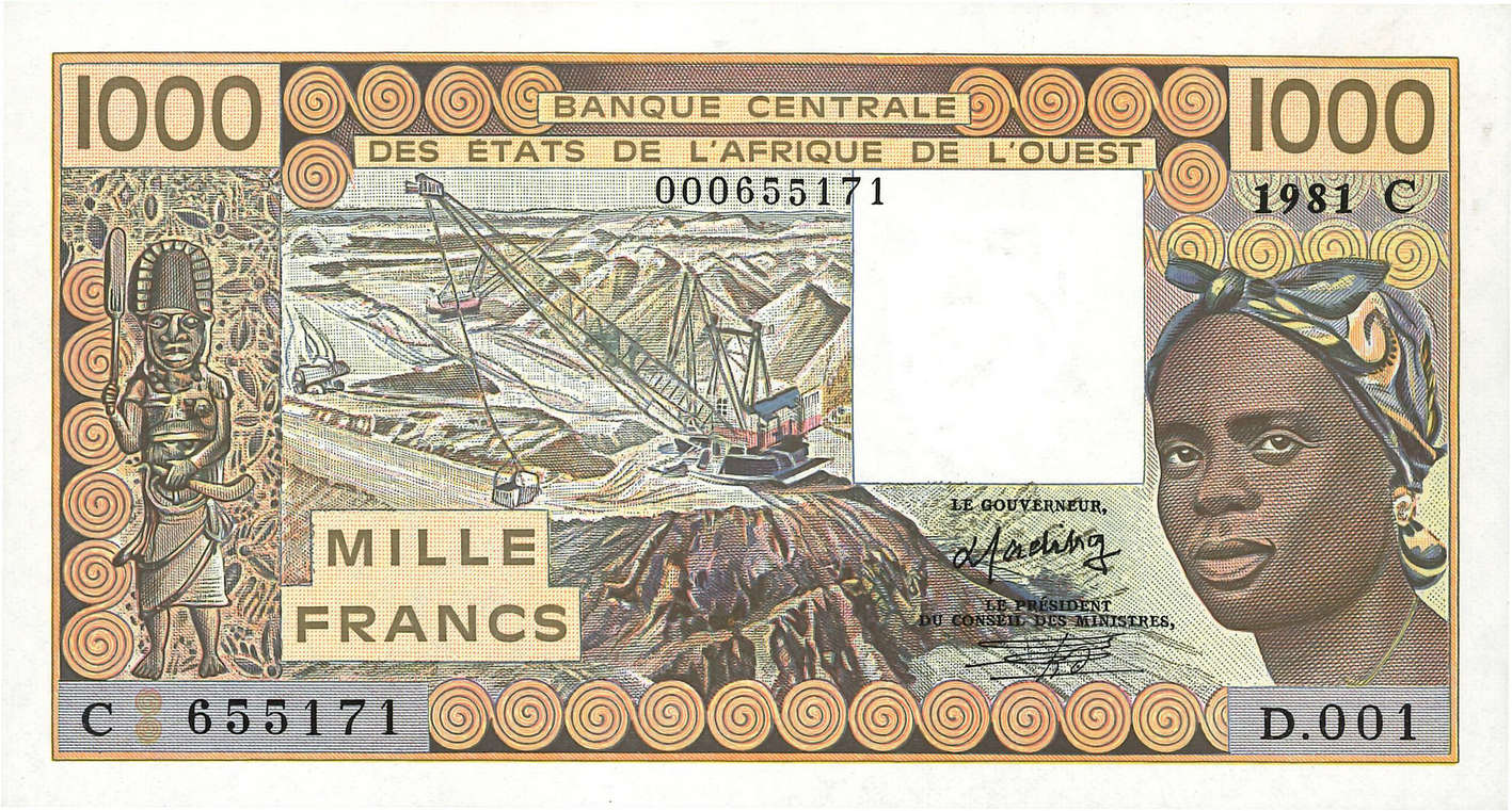 1000 Francs Fauté WEST AFRIKANISCHE STAATEN  1981 P.307Cb fST+