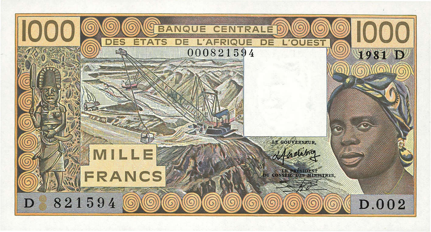 1000 Francs Fauté WEST AFRICAN STATES  1981 P.406Db UNC-