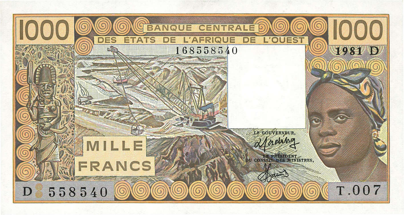 1000 Francs ÉTATS DE L AFRIQUE DE L OUEST  1981 P.406Dc pr.NEUF