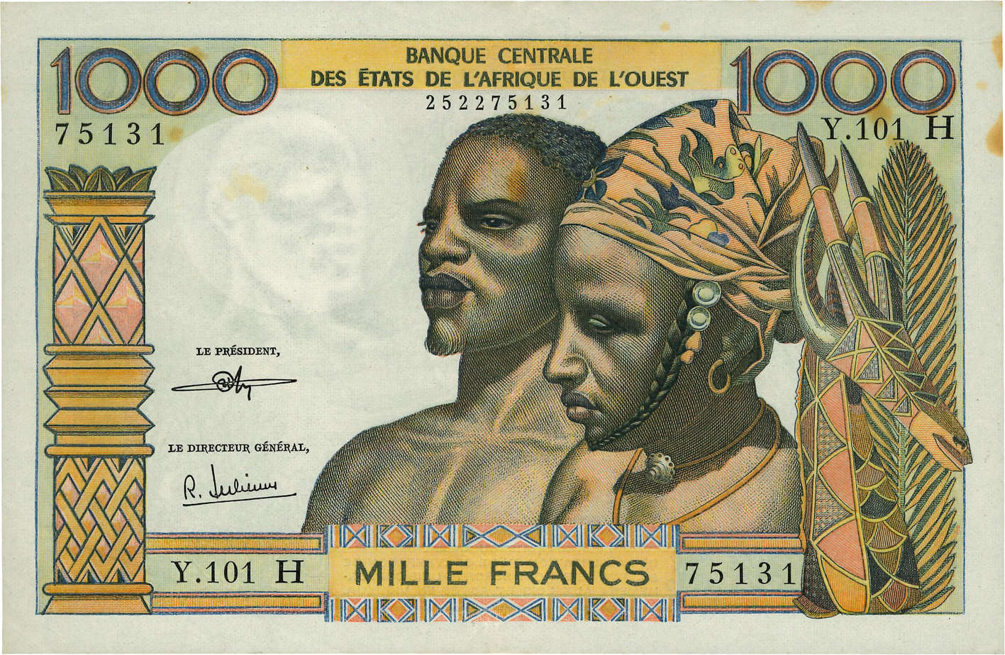 1000 Francs WEST AFRIKANISCHE STAATEN  1972 P.603Hj VZ