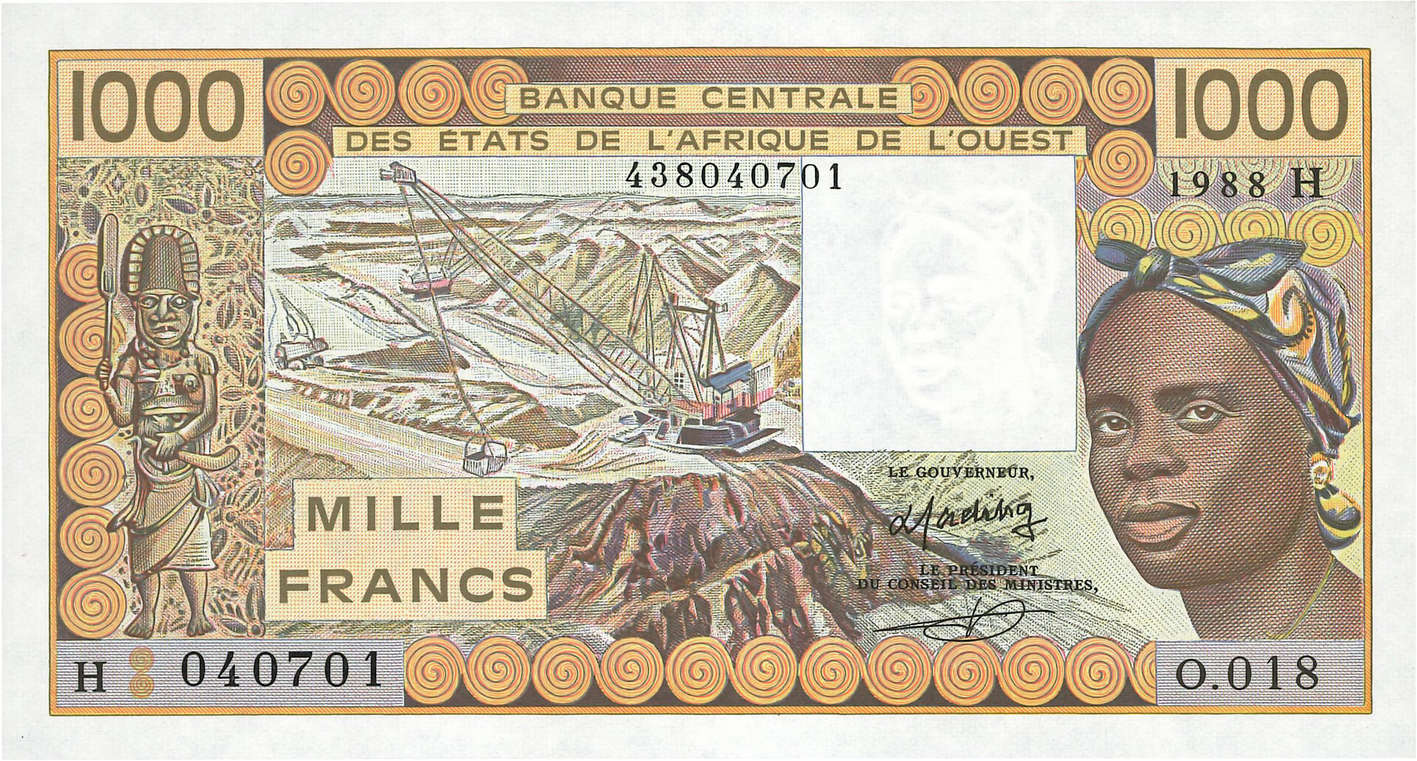 1000 Francs ÉTATS DE L AFRIQUE DE L OUEST  1988 P.607Ha NEUF
