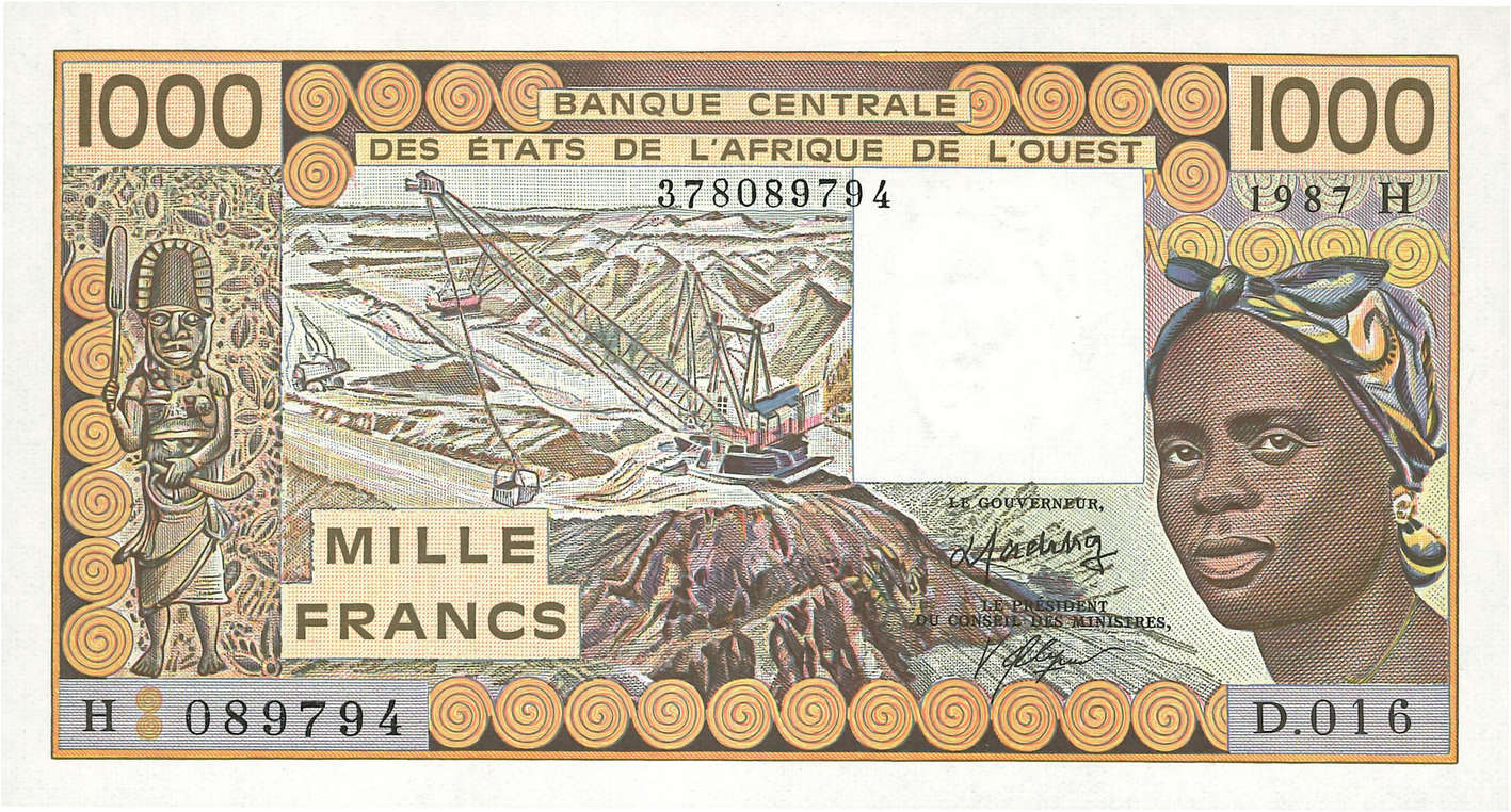1000 Francs WEST AFRICAN STATES  1987 P.607Hh UNC-