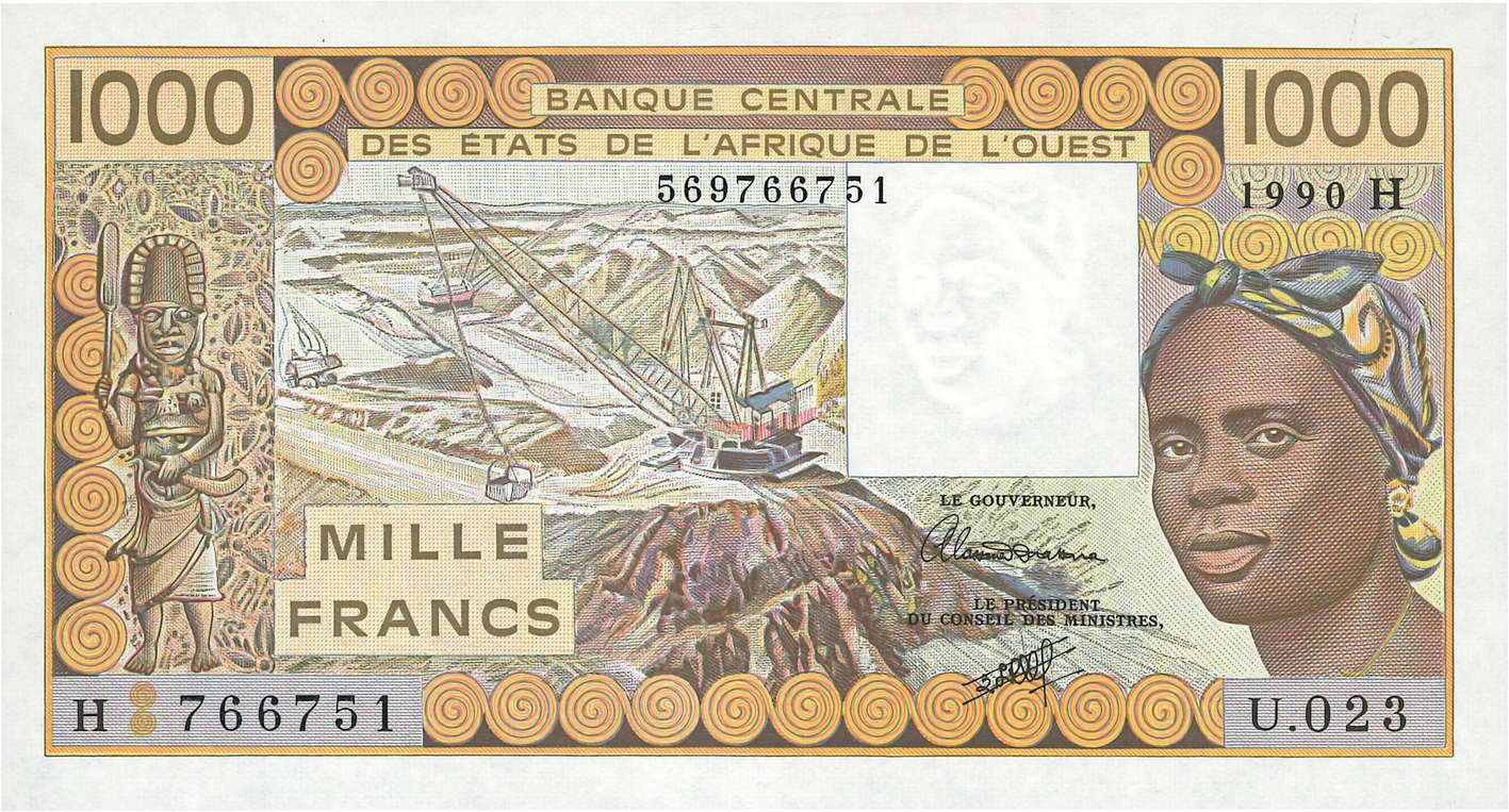 1000 Francs ÉTATS DE L AFRIQUE DE L OUEST  1990 P.607Hj pr.NEUF