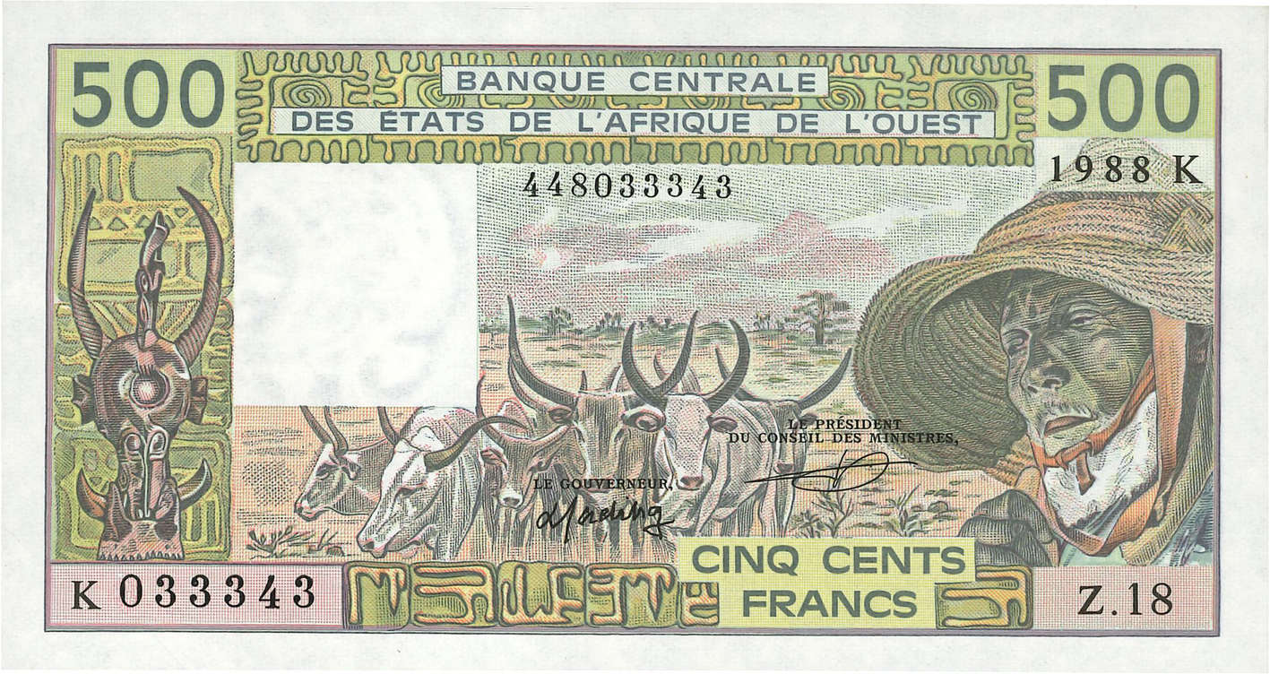 500 Francs ESTADOS DEL OESTE AFRICANO  1988 P.706Ka SC+