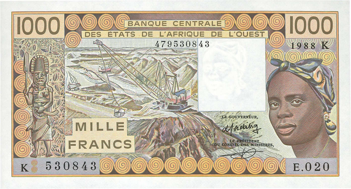 1000 Francs WEST AFRIKANISCHE STAATEN  1988 P.707Ka fST+