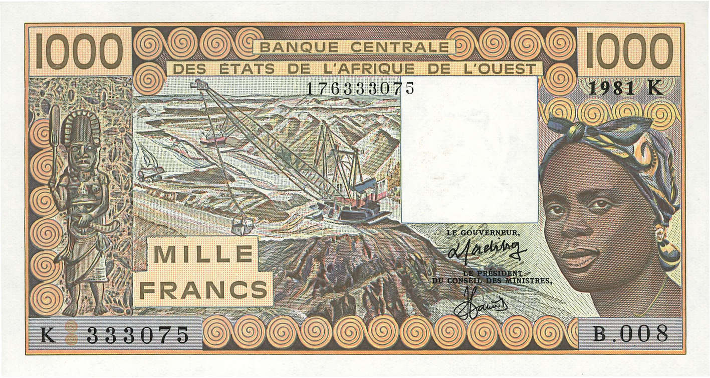 1000 Francs ÉTATS DE L AFRIQUE DE L OUEST  1981 P.707Kc pr.NEUF
