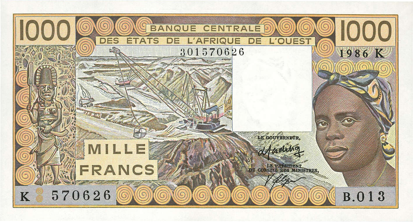 1000 Francs ESTADOS DEL OESTE AFRICANO  1986 P.707Kg SC+
