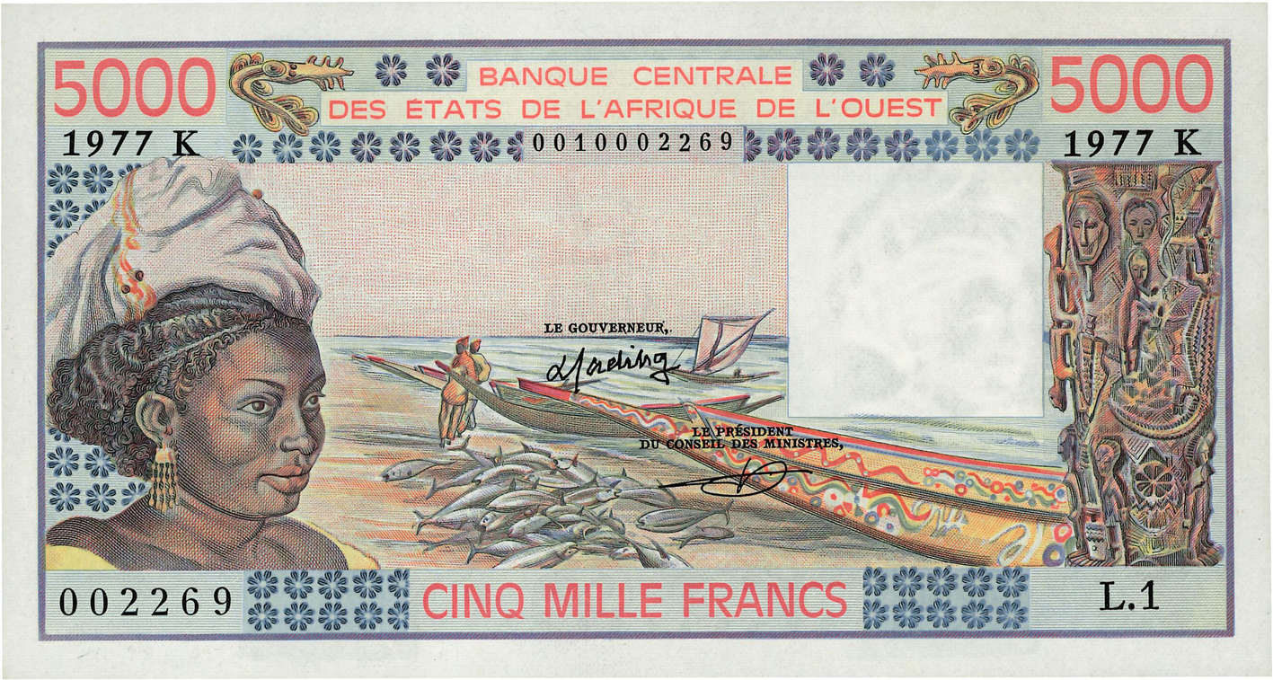 5000 Francs WEST AFRICAN STATES  1977 P.708Kd AU+