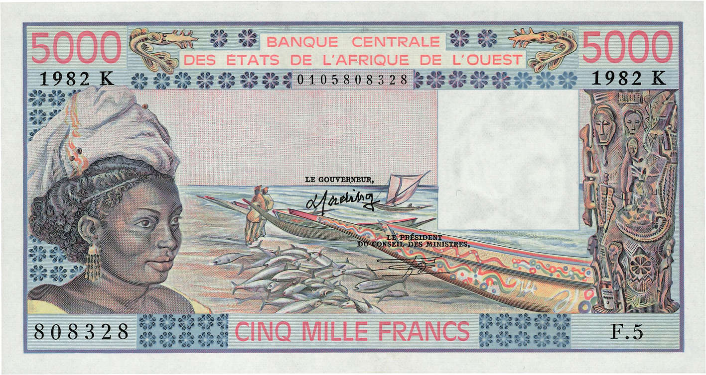 5000 Francs STATI AMERICANI AFRICANI  1982 P.708Kf q.FDC