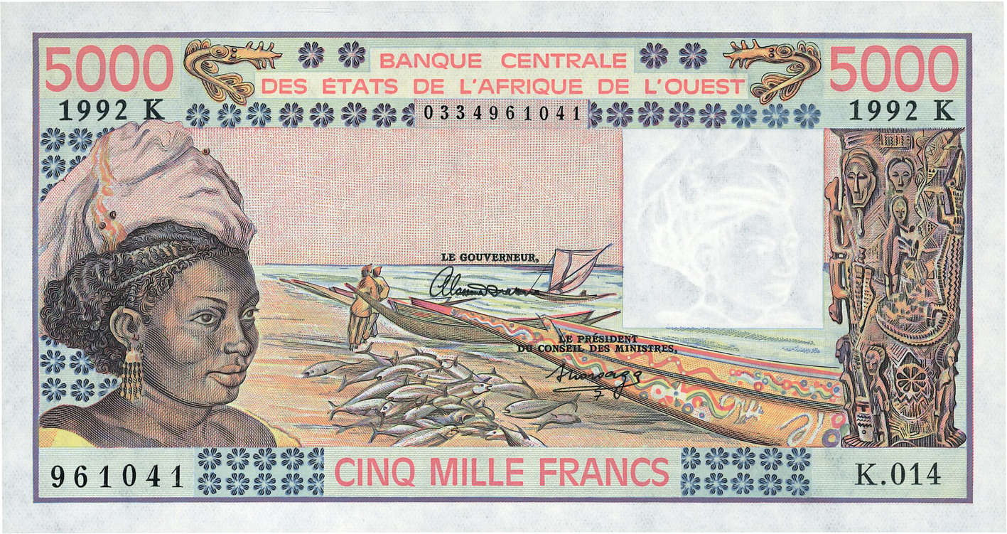 5000 Francs STATI AMERICANI AFRICANI  1992 P.708Kp q.FDC