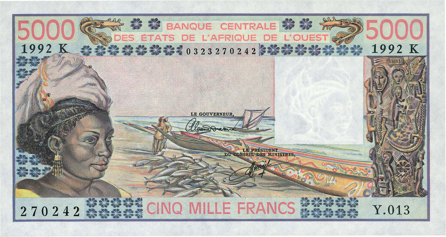 5000 Francs STATI AMERICANI AFRICANI  1992 P.708Kq q.FDC