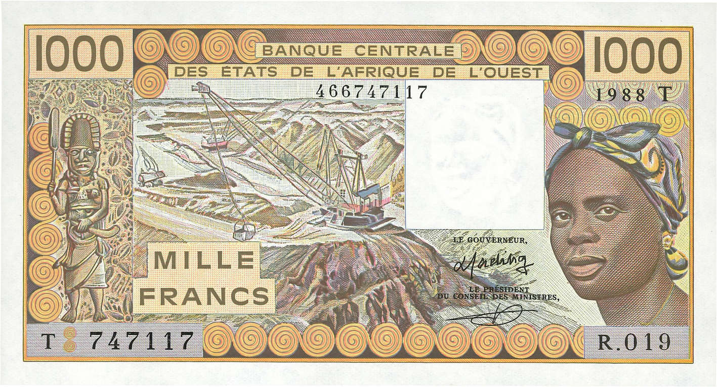 1000 Francs STATI AMERICANI AFRICANI  1988 P.807Ta q.FDC