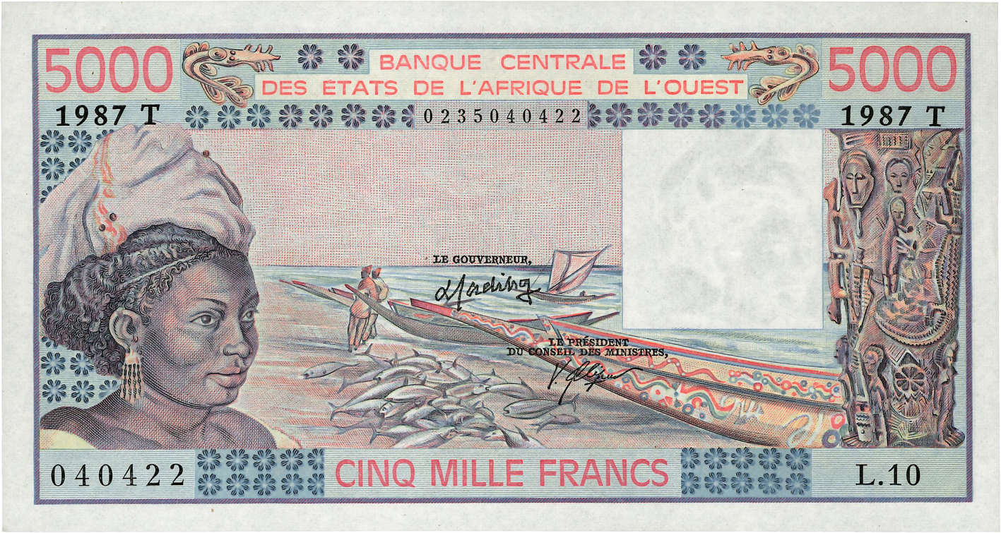 5000 Francs WEST AFRIKANISCHE STAATEN  1987 P.808Ti VZ+